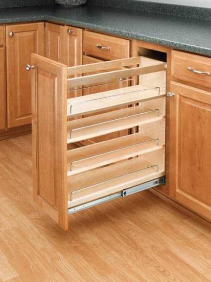 Base Cabinet Pullout Organizer with Wood Adjustable Shelves